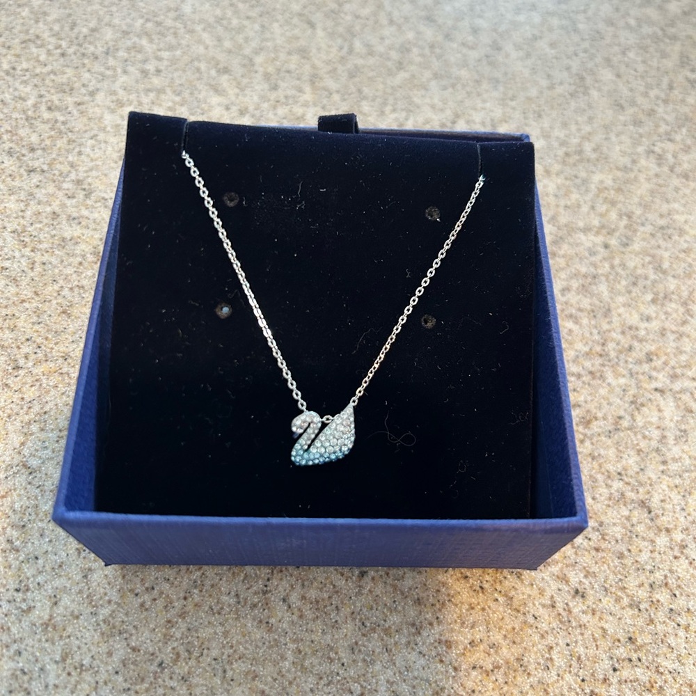 Swarovski Elegant Silver with Blue Swan Necklace